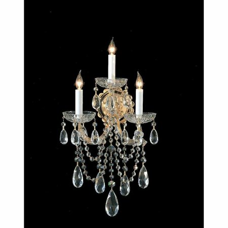 CRYSTORAMA Gold / Hand Polished Maria Theresa 3 Light Candle Style Crystal Wall Sconce 4423-GD-CL-MWP